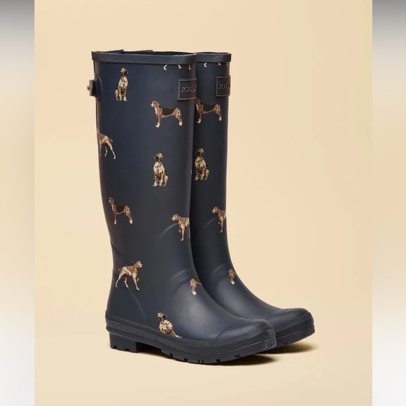 Joules Printed Navy Adjustable Tall Waterproof Wellies Rain Boots Dogs Size 10 - Picture 12 of 13